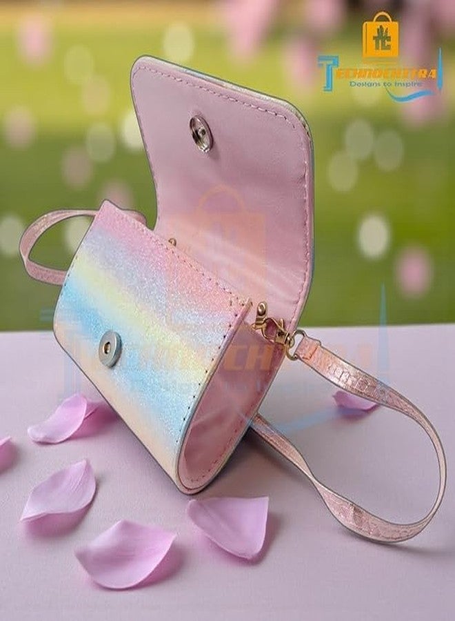 SHREE TECHNESH Fashion Sparkle Butterfly Sling Bag for Kids Girls | Glitter Purse with Pearl Handle and Adjustable Belt| Cute & Handy Multipurpose Pouch - Image 2